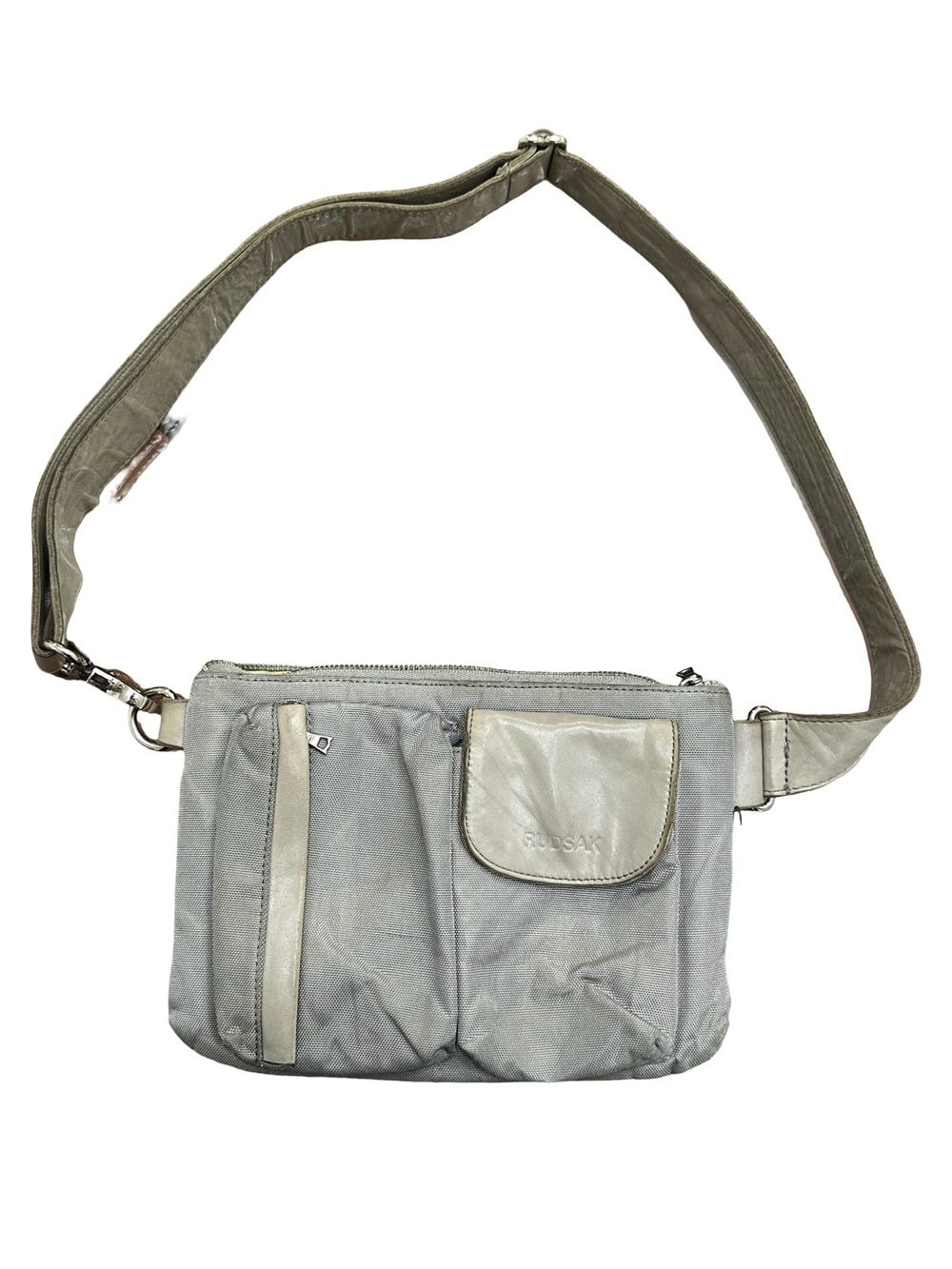 Rudsak Leather Accent Crossbody Bag Grey Nylon Messenger Distressed OS (fair)